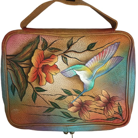 Anuschka  NEVER USED Handpainted Leather Tablet Bag Case Hummingbird - Picture 1 of 11